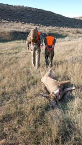 hunters packing out a trophy mule deer from a guided hunt with SNS Outfitter and guides in Montana 