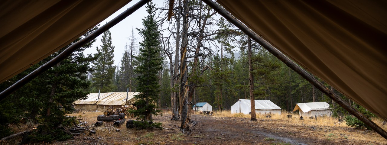 Wilderness Elk Hunting Camp at the peak of the hunting season.